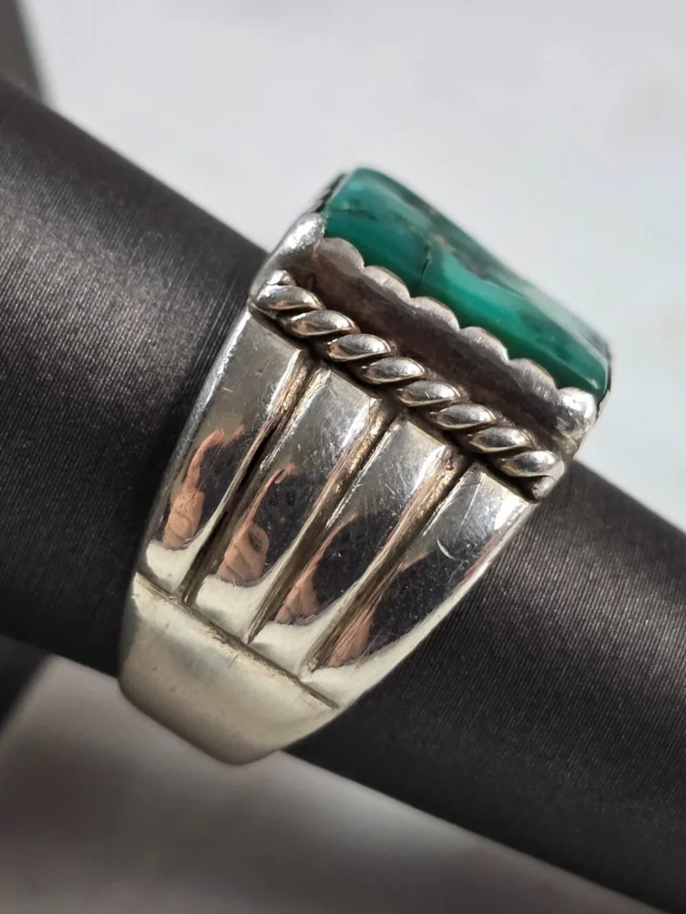 Mens Vintage Estate Sterling Silver Southwestern Turquoise Ring 12.4g E610